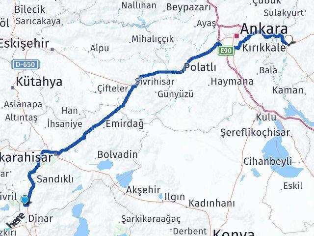 Afyonkarahisar Kızılören Kırıkkale Arası Kaç Km - Yol Haritası