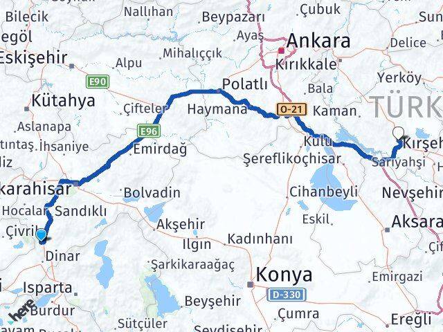 Afyonkarahisar Kızılören Kırşehir Arası Kaç Km - Yol Haritası