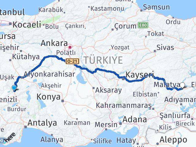 Afyonkarahisar Kızılören Malatya Arası Kaç Km - Yol Haritası
