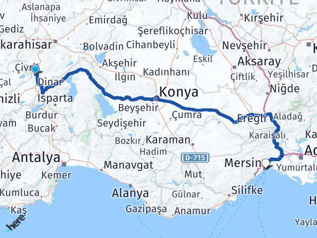 Afyonkarahisar Kızılören Mersin Arası Kaç Km - Yol Haritası