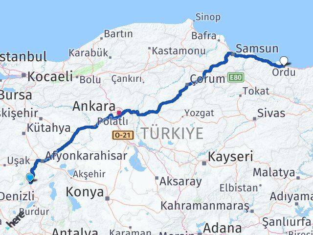 Afyonkarahisar Kızılören Ordu Arası Kaç Km - Yol Haritası