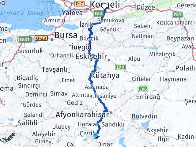 Afyonkarahisar Kızılören Sakarya Arası Kaç Km - Yol Haritası