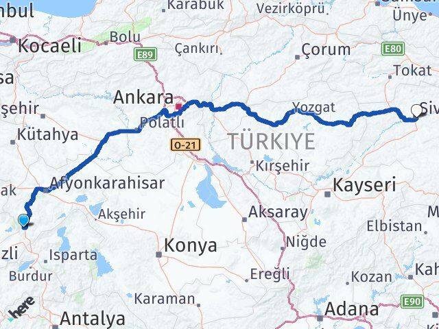 Afyonkarahisar Kızılören Sivas Arası Kaç Km - Yol Haritası