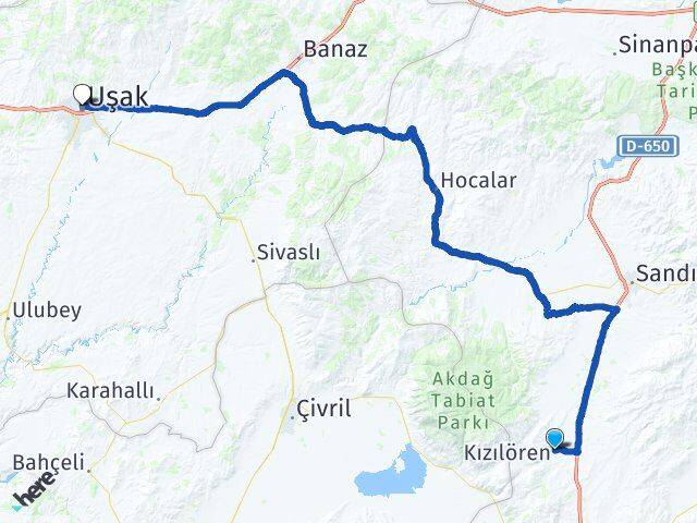 Afyonkarahisar Kızılören Uşak Arası Kaç Km - Yol Haritası