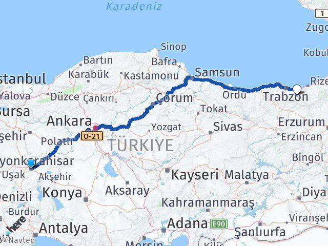 Afyonkarahisar Köprübaşı Trabzon Arası Kaç Km - Yol Haritası