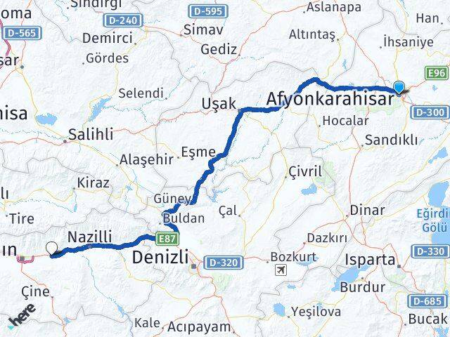 Afyonkarahisar Köşk Aydın Arası Kaç Km - Yol Haritası