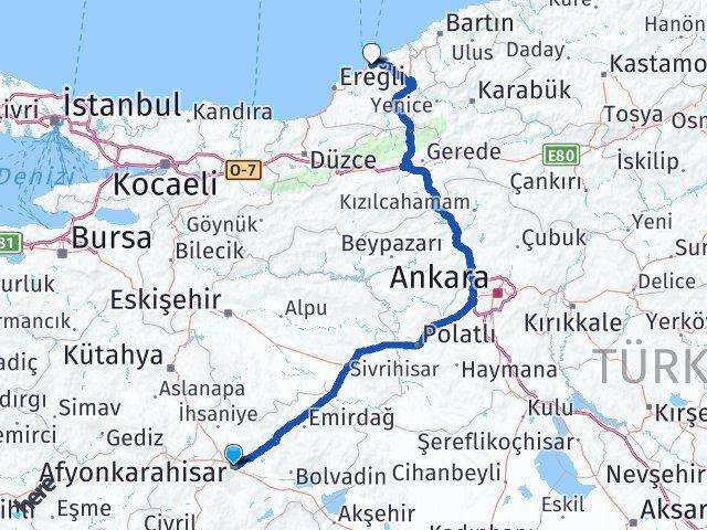 Afyonkarahisar Kozlu Zonguldak Arası Kaç Km - Yol Haritası