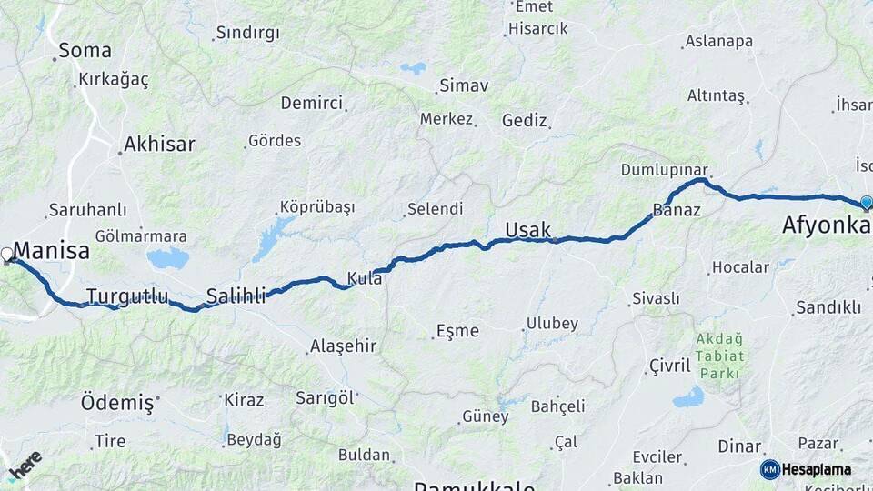 Afyonkarahisar Manisa Arası Kaç Km - Yol Haritası
