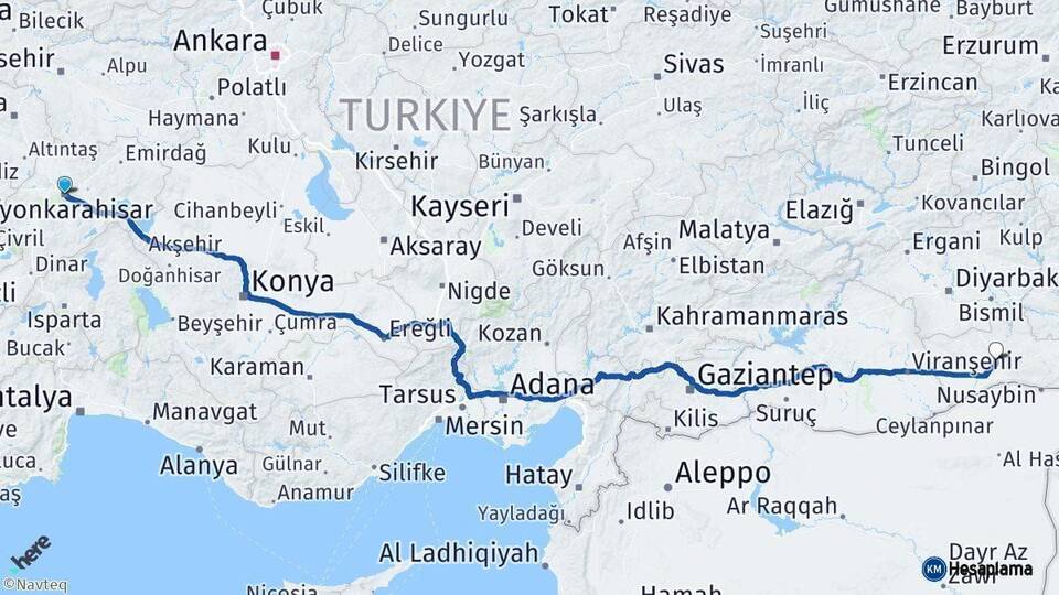 Afyonkarahisar Mardin Arası Kaç Km - Yol Haritası