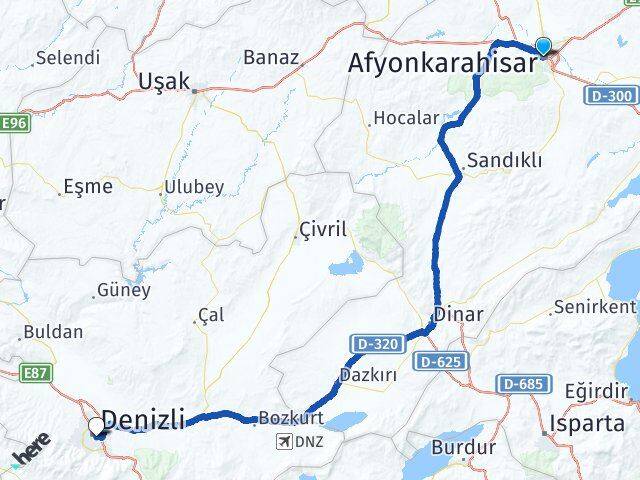Afyonkarahisar Merkezefendi Denizli Arası Kaç Km - Yol Haritası