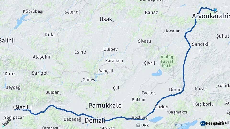 Afyonkarahisar Nazilli Aydın Arası Kaç Km - Yol Haritası