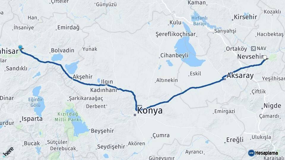 Afyonkarahisar Nevşehir Arası Kaç Km - Yol Haritası