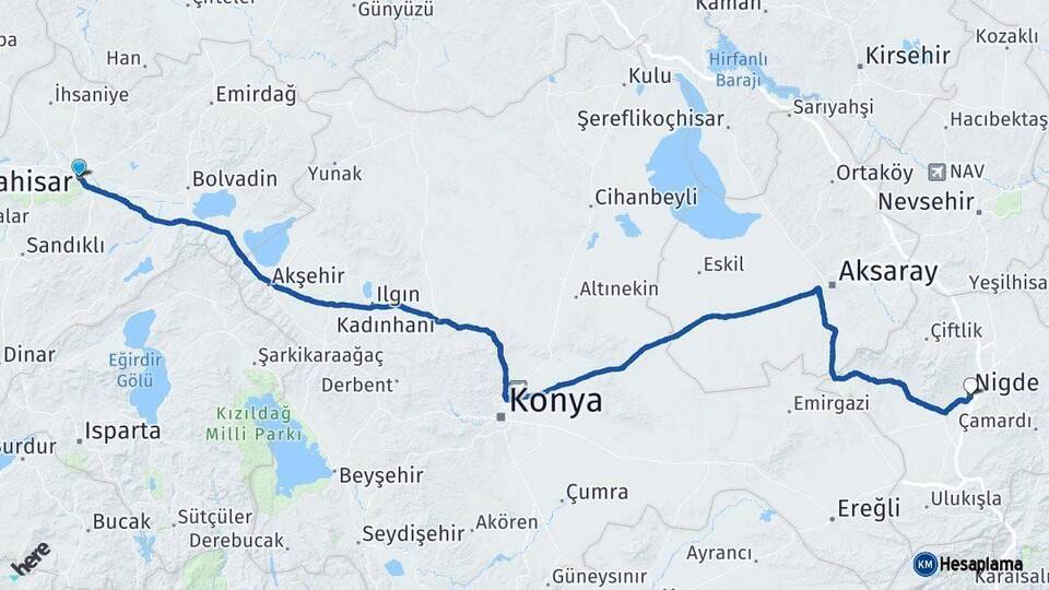 Afyonkarahisar Niğde Arası Kaç Km - Yol Haritası