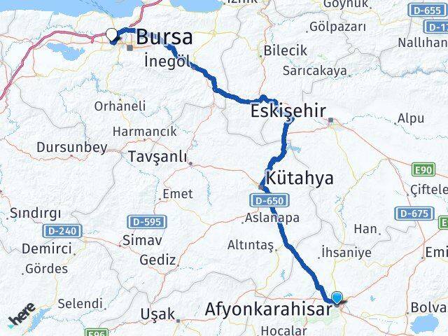 Afyonkarahisar Nilüfer Bursa Arası Kaç Km - Yol Haritası