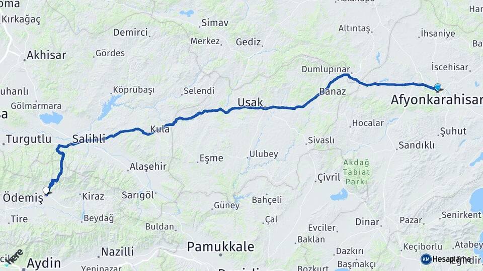 Afyonkarahisar Ödemiş İzmir Arası Kaç Km - Yol Haritası
