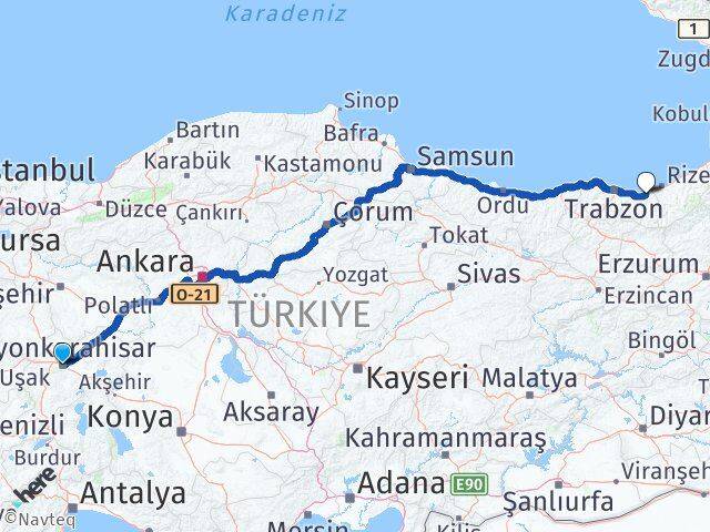 Afyonkarahisar Of Trabzon Arası Kaç Km - Yol Haritası