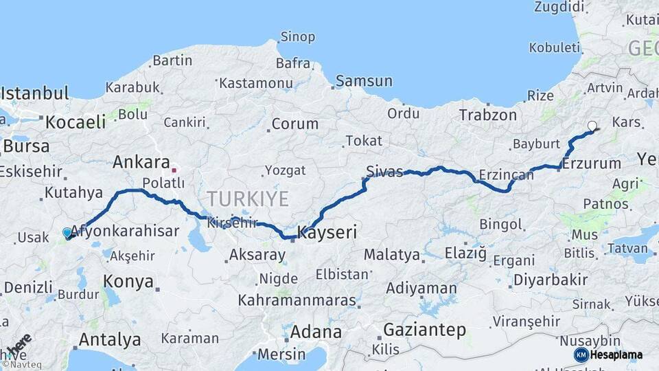 Afyonkarahisar Oltu Erzurum Arası Kaç Km - Yol Haritası
