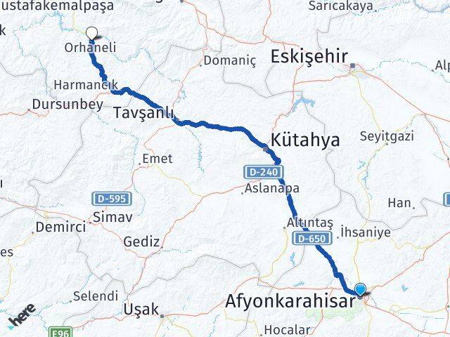 Afyonkarahisar Orhaneli Bursa Arası Kaç Km - Yol Haritası