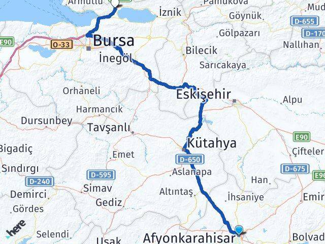 Afyonkarahisar Orhangazi Bursa Arası Kaç Km - Yol Haritası