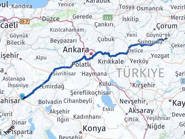 Afyonkarahisar Ortaköy Çorum Arası Kaç Km - Yol Haritası