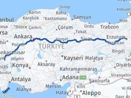 Afyonkarahisar Palandöken Erzurum Arası Kaç Km - Yol Haritası