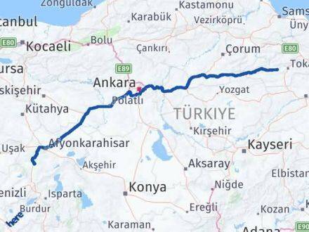 Afyonkarahisar Pazar Tokat Arası Kaç Km - Yol Haritası