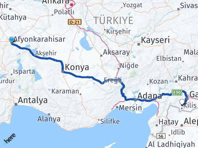 Afyonkarahisar Polateli Kilis Arası Kaç Km - Yol Haritası