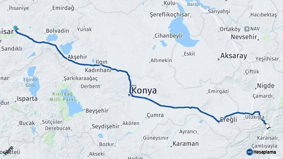 Afyonkarahisar Pozantı Adana Arası Kaç Km - Yol Haritası