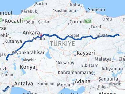 Afyonkarahisar Refahiye Erzincan Arası Kaç Km - Yol Haritası