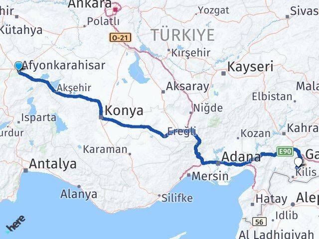 Afyonkarahisar Şahinbey Gaziantep Arası Kaç Km - Yol Haritası