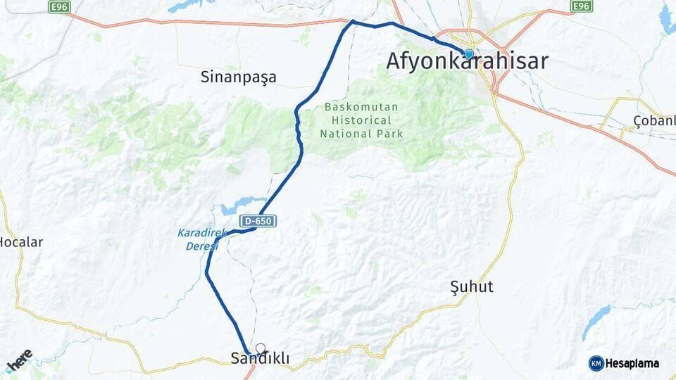 Afyonkarahisar Sandıklı Arası Kaç Km - Yol Haritası