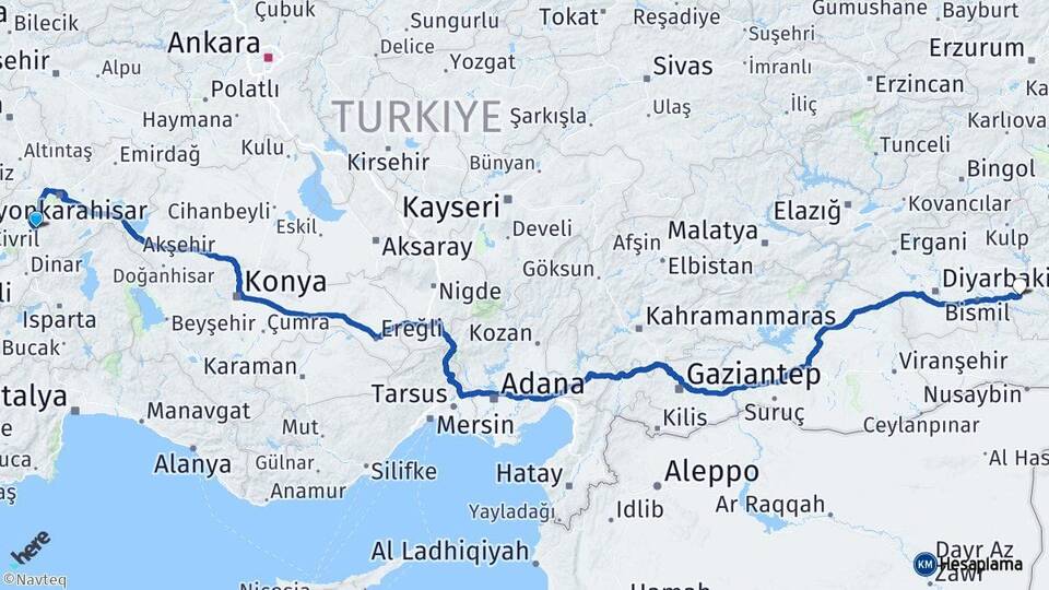 Afyonkarahisar Sandıklı Batman Arası Kaç Km - Yol Haritası