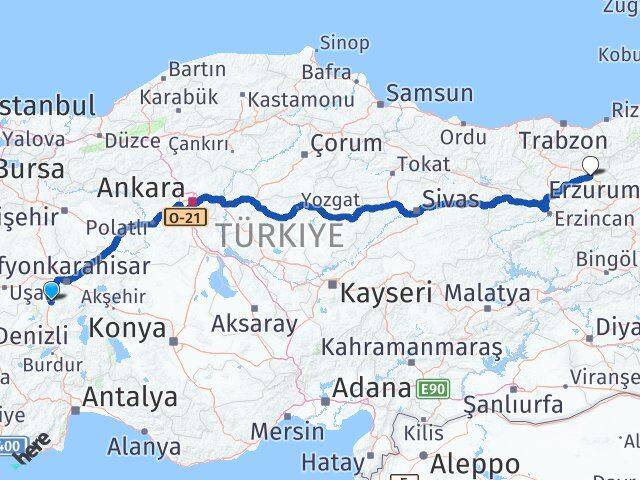 Afyonkarahisar Sandıklı Bayburt Arası Kaç Km - Yol Haritası