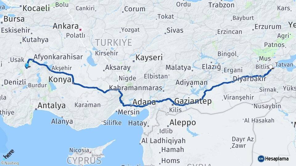 Afyonkarahisar Sandıklı Bitlis Arası Kaç Km - Yol Haritası