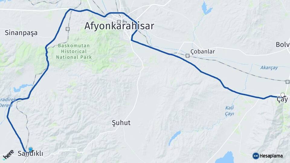 Afyonkarahisar Sandıklı Çay Arası Kaç Km - Yol Haritası
