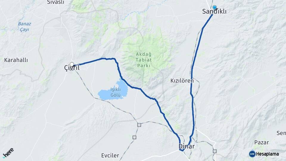 Afyonkarahisar Sandıklı Çivril Denizli Arası Kaç Km - Yol Haritası