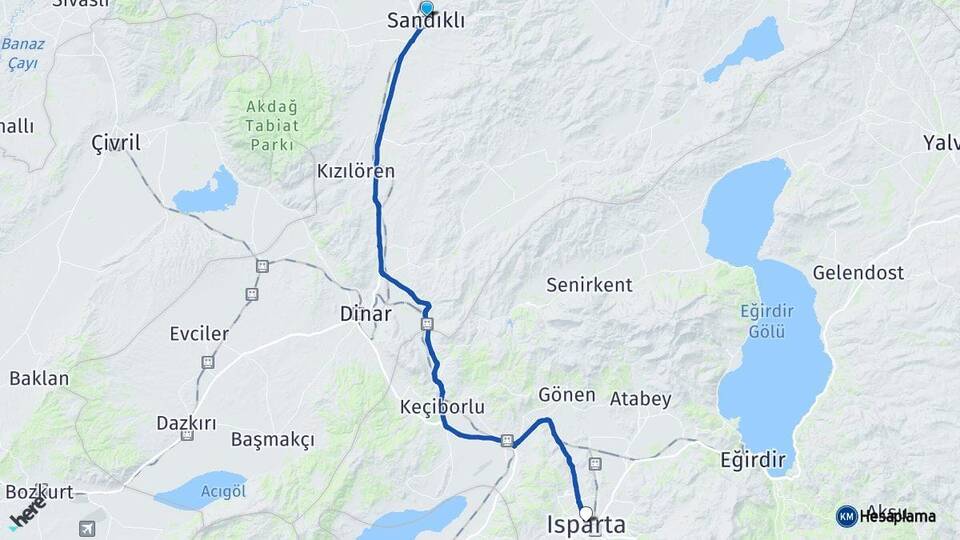Afyonkarahisar Sandıklı Isparta Arası Kaç Km - Yol Haritası