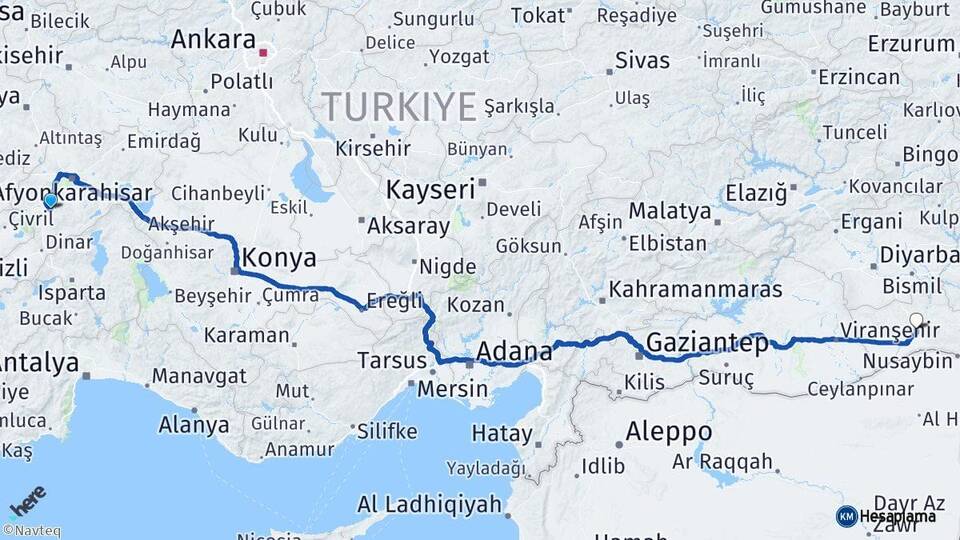 Afyonkarahisar Sandıklı Mardin Arası Kaç Km - Yol Haritası