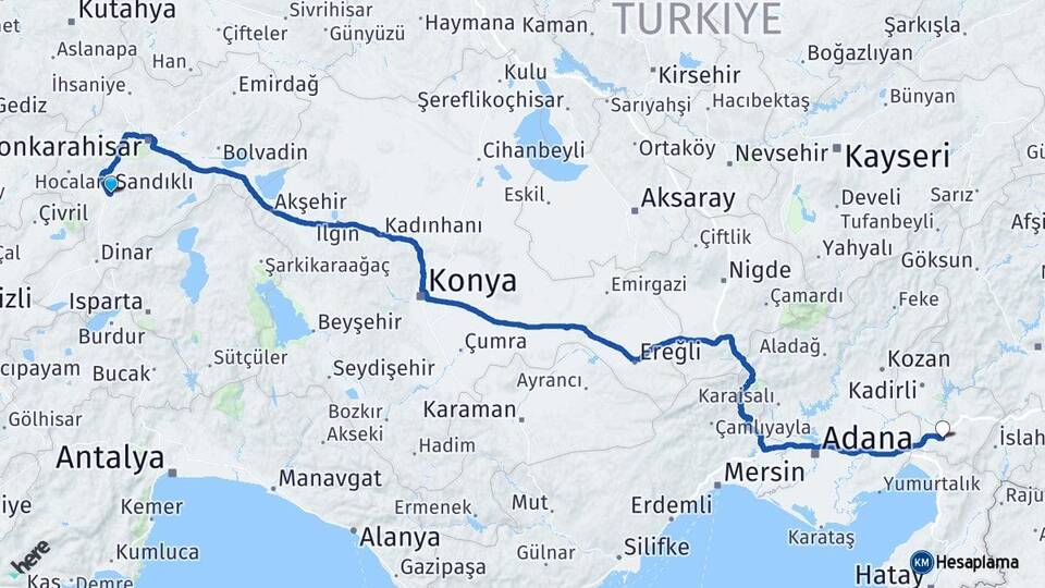 Afyonkarahisar Sandıklı Osmaniye Arası Kaç Km - Yol Haritası