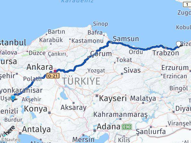 Afyonkarahisar Sandıklı Rize Arası Kaç Km - Yol Haritası