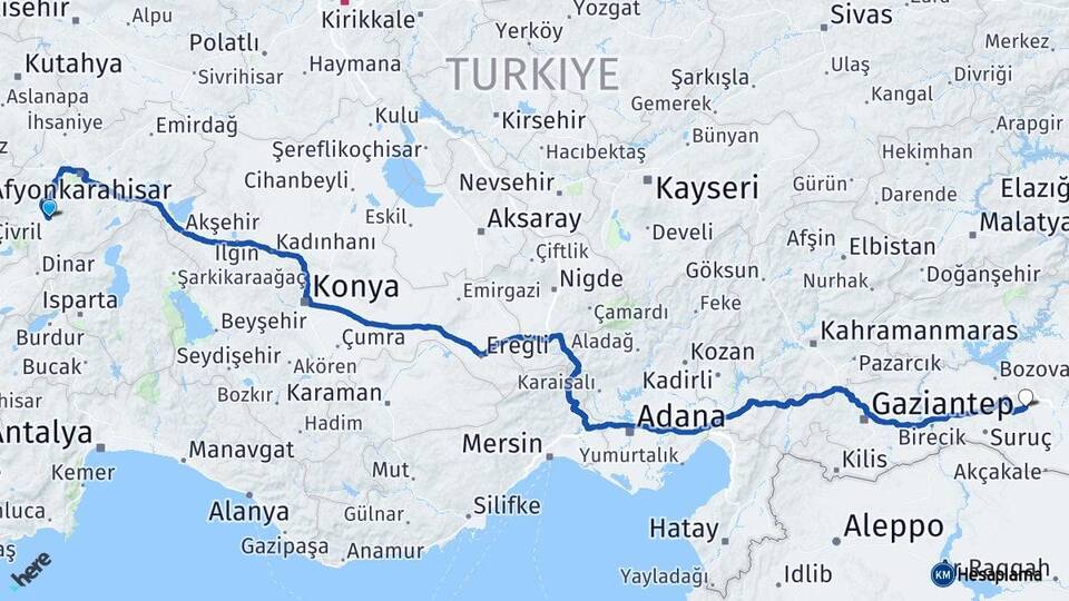Afyonkarahisar Sandıklı Şanlıurfa Arası Kaç Km - Yol Haritası