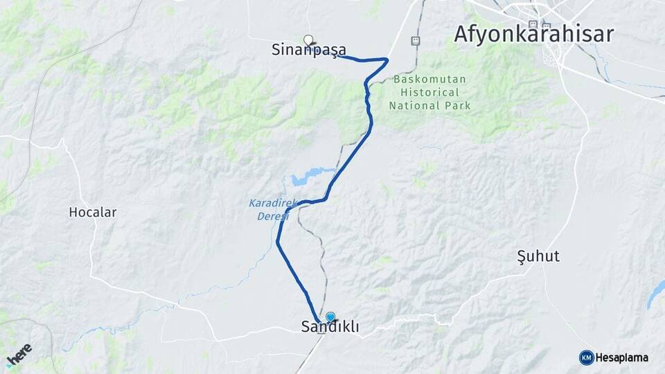 Afyonkarahisar Sandıklı Sinanpaşa Arası Kaç Km - Yol Haritası