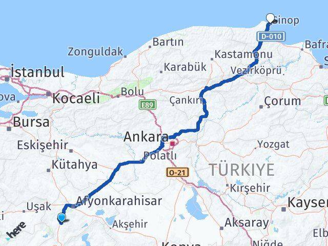 Afyonkarahisar Sandıklı Sinop Arası Kaç Km - Yol Haritası