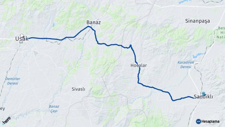 Afyonkarahisar Sandıklı Uşak Arası Kaç Km - Yol Haritası