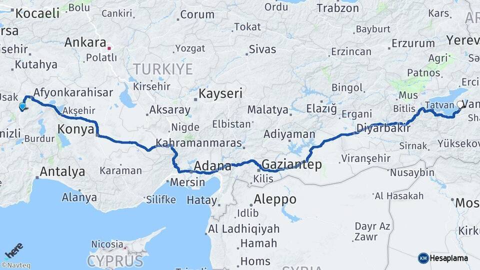 Afyonkarahisar Sandıklı Van Arası Kaç Km - Yol Haritası