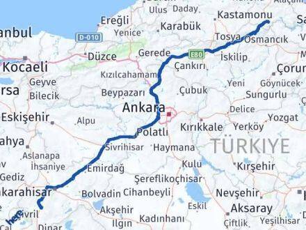 Afyonkarahisar Saraydüzü Sinop Arası Kaç Km - Yol Haritası