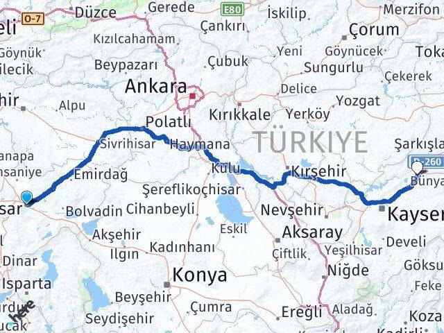 Afyonkarahisar Sarıoğlan Kayseri Arası Kaç Km - Yol Haritası
