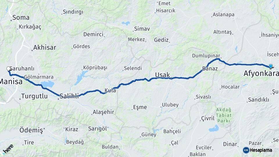 Afyonkarahisar Saruhanlı Manisa Arası Kaç Km - Yol Haritası