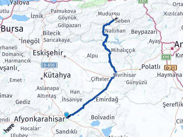 Afyonkarahisar Seben Bolu Arası Kaç Km - Yol Haritası