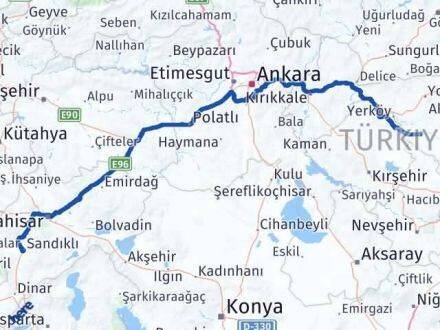 Afyonkarahisar Şefaatli Yozgat Arası Kaç Km - Yol Haritası